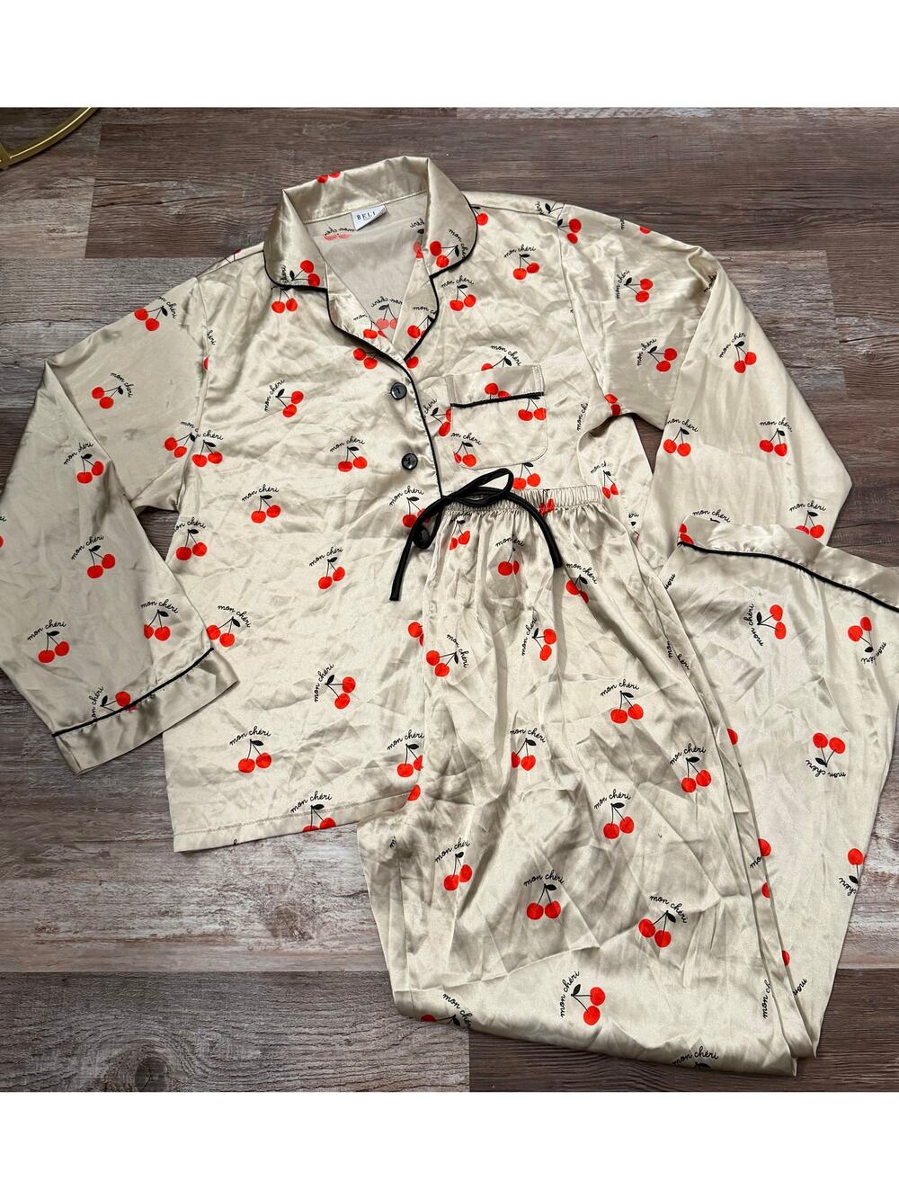 Bella Sleep & Spa Mon Cheri Satin Pajama Set Sz Large